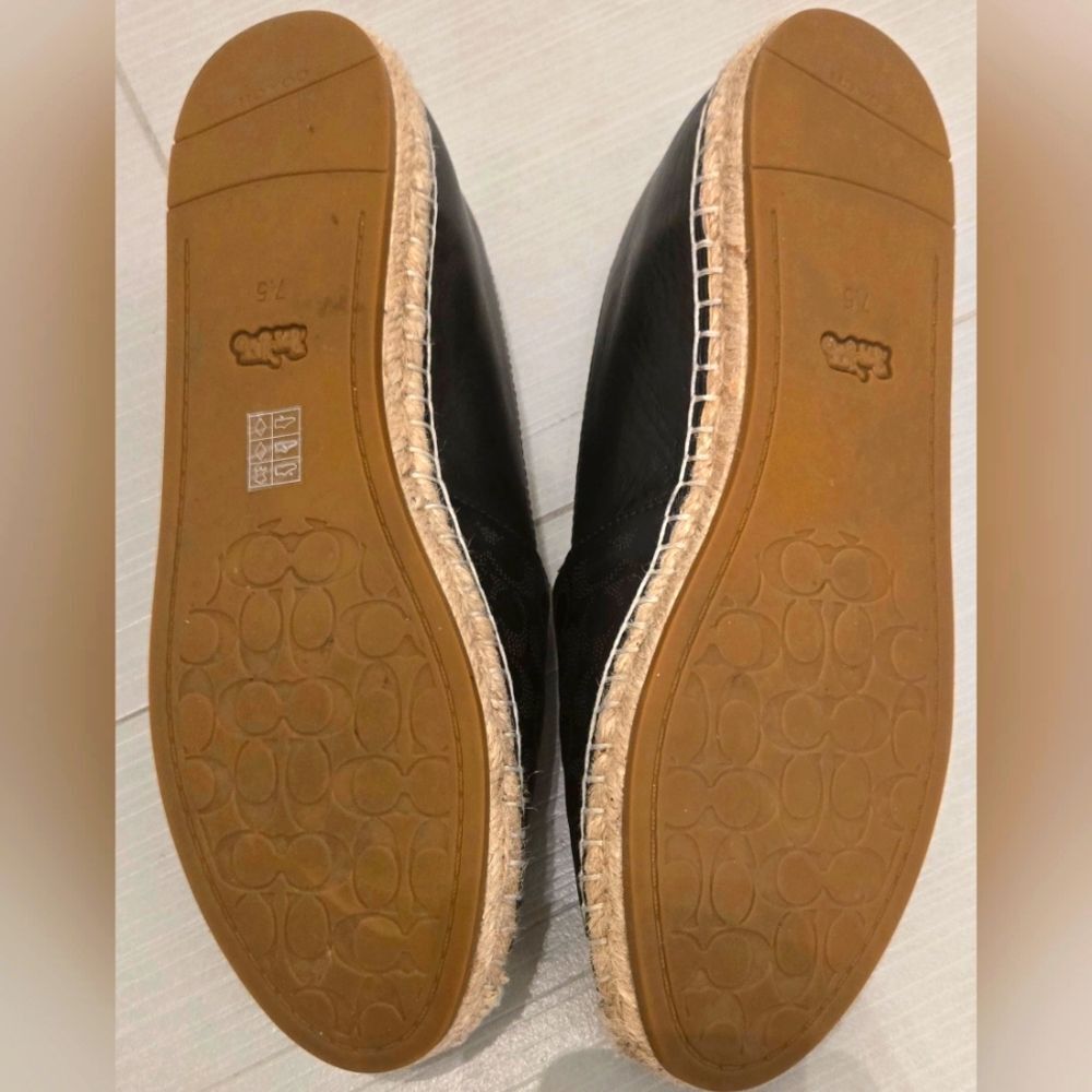 Coach Carley Black leather Espadrille Slip-On Shoes with Coach design on top. - Picture 3 of 4